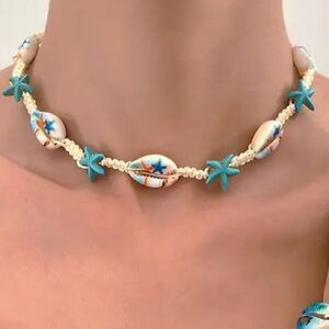 Starfish and Shell Necklace - Blue and Cream